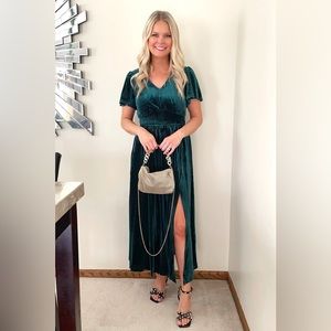 Green velvet ribbed dress